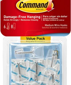 Command Medium Clear Wire Toggle Hooks. 6 Wall Hook and 8 Strips. Damage-Free Hanging with Adhesive. Great for Hanging. Organization. and Storage. Holds up to 2 lb
